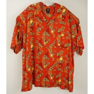Vintage Guess Jeans Mens 2XL Short Sleeve Orange Red Rayon Tribal Hawaiian Shirt